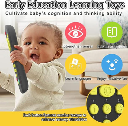 KALUYA Baby TV Remote Toy, Toddlers Remote Control Toy Kids Realistic Play Remote Early Educational Baby Musical Toys with Light and Sound English French Spanish for Infant Boys Girls 6 Month+, Black