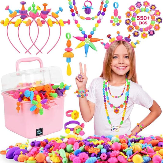 NIDOOT Pop Beads, Girls Jewelry Making Kit, Bracelet Making Kit for Girls, 550Pc+ Snap Beads for Kids, Girl Toys Age 4-5, 5 6 Year Old Girl Gift, Crafts for Kids Ages 3-12
