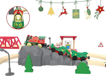 Electric Train Set for Wooden Tracks, Battery Powered Trains Toy with Lights & Sounds for Toddlers, Motorized Train for Kids Compatible with Thomas & Friends, Brio, Chuggington