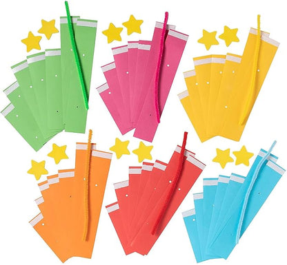 Assorted Colors Bright Paper Christmas Tree Ornament Craft Kit - 4" x 7" (Set of 12) - Ideal for DIY Holiday Decorations & Kids Crafts