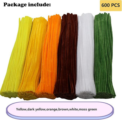 Swpohrat 600 Pcs Thick Craft Pipe Cleaners Bulk 6 Assorted Colors,12 Inch Chenille Stem Pipecleaner Kit for Craft Animals, Flowers Making,Creative DIY Decorations (Sunflower Color)