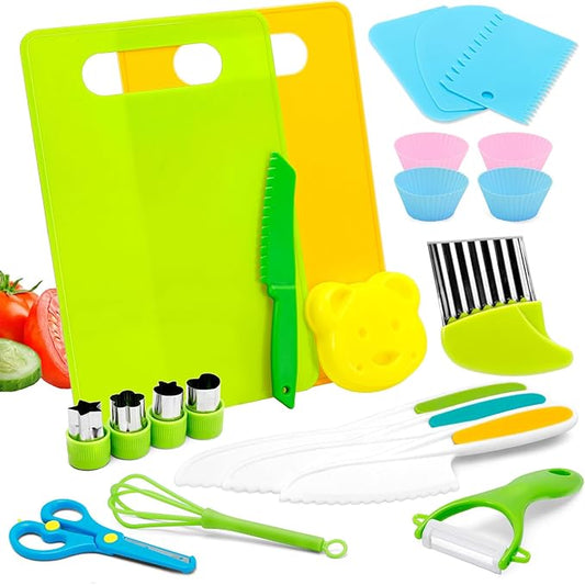 Toddler Knife Set - 23 Pcs Kids Knife Set for Chopping, Mini Chef Knife Set for 2 3 4 5 6 7 8 9 10 Year Old Girl Boy Gift
