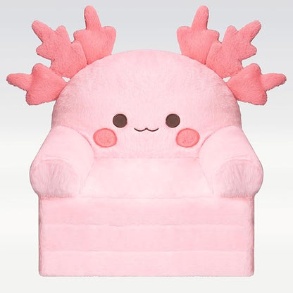 MONKISS 2-in-1 Toddler Couch Chair Comfy, Kids Chair Couch, Mini Couch, Flip Out Sherpa Kids Sofa, Baby Couch, Chair for Toddlers 1-3, Kids Lounge Chair Reading Chair, Kids Couch Bed Fold Out, Axolotl