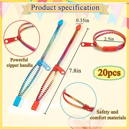OuMuaMua Fidget Toys Zipper Bracelets for Kids 20 Pieces Rainbow Color Bulk Sensory Party Favor Friendship Bracelets for Boys Girls Kids Easter Basket Stuffers Christmas Gifts Fidget Bracelets