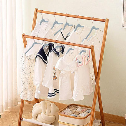 Baby Velvet Hangers, 52 Packs Kids Clothes Hangers, Non-Slip Childrens Hangers with Shoulder Notches, Storage Organizer Clothing Hangers for Infant and Toddler Blue (Rose Gold Hook)