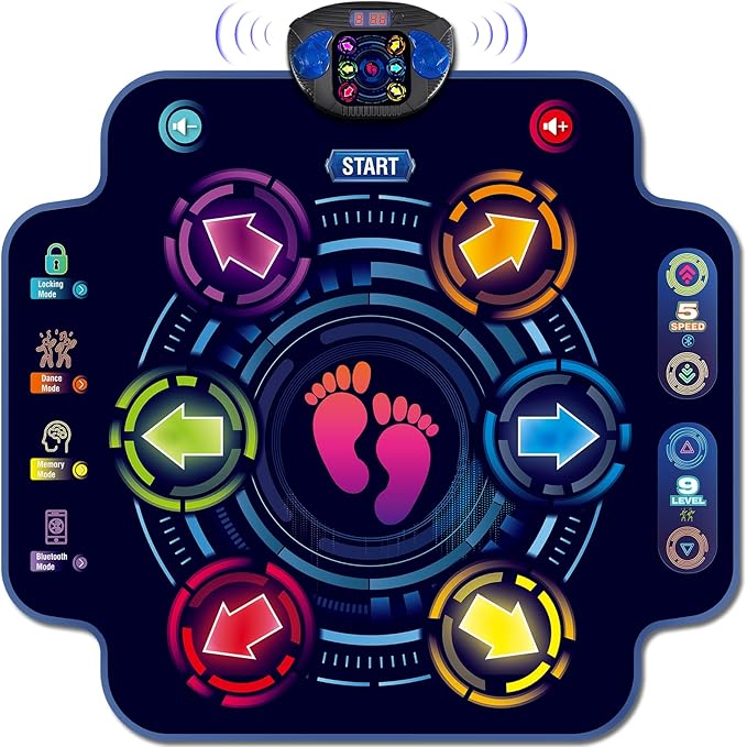 Kids Electronic Dance Pad with 6-Button, Music Dance Game Mat with Built-in Music 9 Levels and 3 Modes, Chirstmas Party Birthday Gifts, Toys for Girls Ages 4-8, 8-12