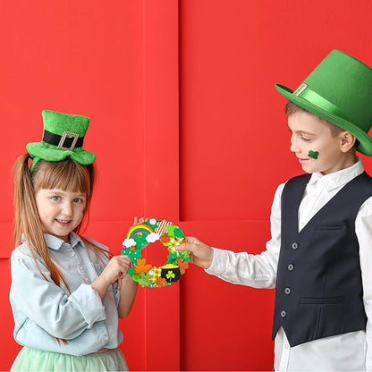 12 Sets St. Patrick's Day Shamrock Wreath Sign Decorations Foam St. Patrick's Day Craft Kits Lucky Shamrock Four-Leaf Clover Rainbow Foam Stickers for Kids Party Favors Classroom Activity Art Project