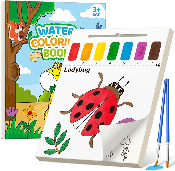 IJIGU Paint with Water Coloring Books for Toddlers, Watercolor Painting Book for Kids Ages 3+ Year Old, Arts and Crafts with Drawing Brush, Christmas Stocking Stuffers for Kids & Toddler - Animals