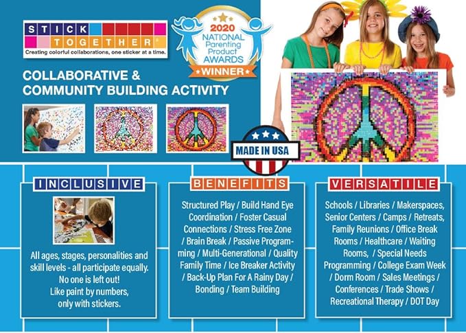 Huge Mosaic Puzzle Poster Kits | Group Project | No Mess Paint by Sticker | Stay at Home Activity | Classroom | One Sticker at a Time! | Large Peace Sign | Learning Fun | 40” X 36” Giant Poster