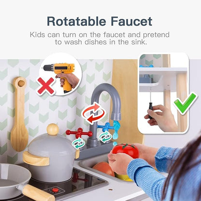 TOOKYLAND Kids Kitchen Playset, Play Kitchen Set for Kids with Real Light & Sounds, Including 11 Piece Simulated Food Accessories, Kids Play Kitchen for Toddlers