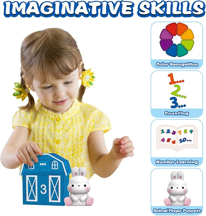 Learning Toys for 1 2 3+ Year Old Toddlers, 20pcs Farm Animals Barn Toys Finger Puppets for Kids,Montessori Counting Matching & Color Sorting Toy Set,Easter Christmas Birthday Gift for Baby Boys Girls