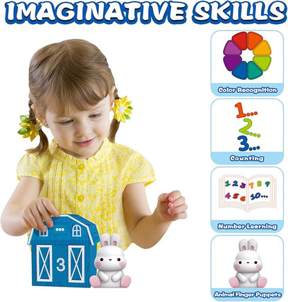 Learning Toys for 1 2 3+ Year Old Toddlers, 20pcs Farm Animals Barn Toys Finger Puppets for Kids,Montessori Counting Matching & Color Sorting Toy Set,Easter Christmas Birthday Gift for Baby Boys Girls