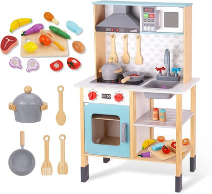 TOOKYLAND Kids Kitchen Playset, Play Kitchen Set for Kids with Real Light & Sounds, Including 11 Piece Simulated Food Accessories, Kids Play Kitchen for Toddlers