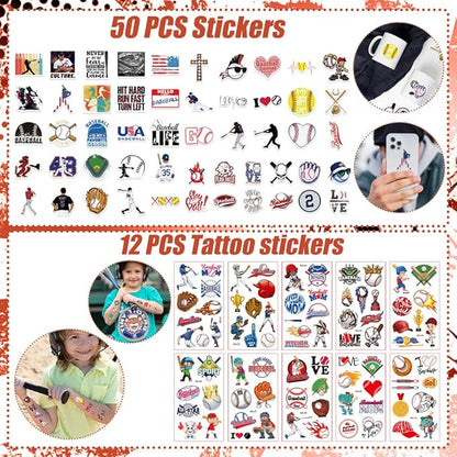 Baseball Party Favors, 172 pcs Birthday Party Supplies contains Cups, Straws, Whistles, Bracelets, Keychains, Stickers, Soft Balls, Tatoo Stickers, Thank You Tags for Sport Themed Birthday Decors