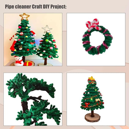 Swpohrat 100 Pieces Dark Green Pipe Cleaner Craft Set,Thick Fuzzy Chenille Stem Pipe Cleaners for DIY Craft Projects and Decorations