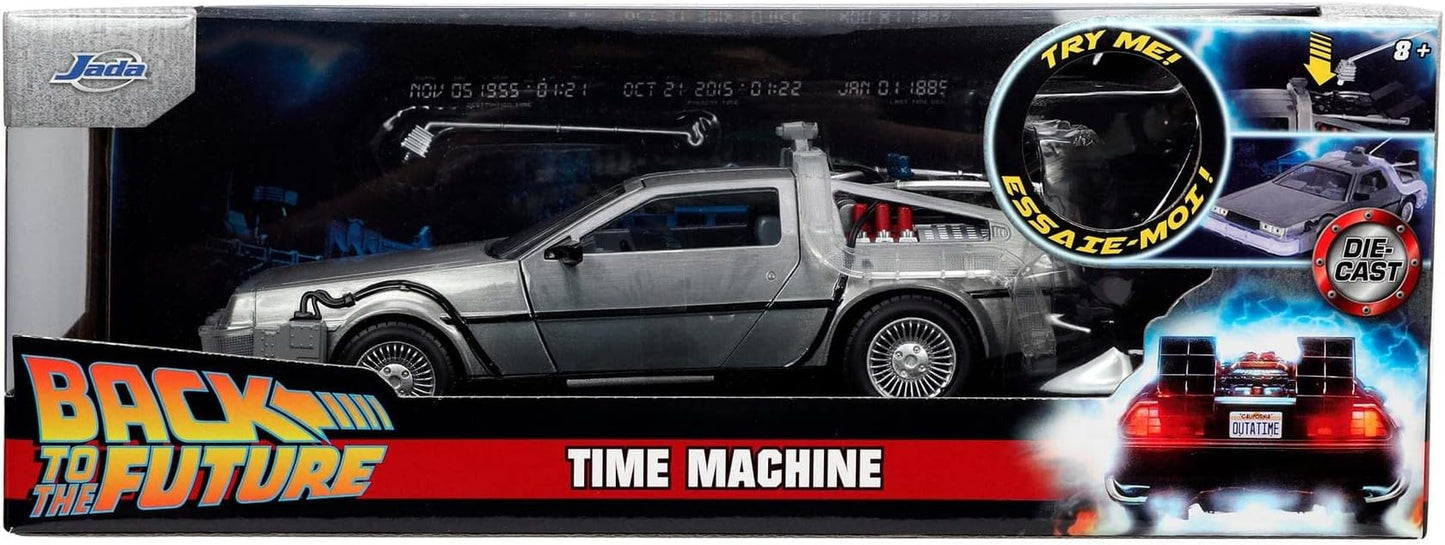Back to The Future Part I 1:24 Time Machine Die-cast Car Light Up Feature, Toys for Kids and Adults