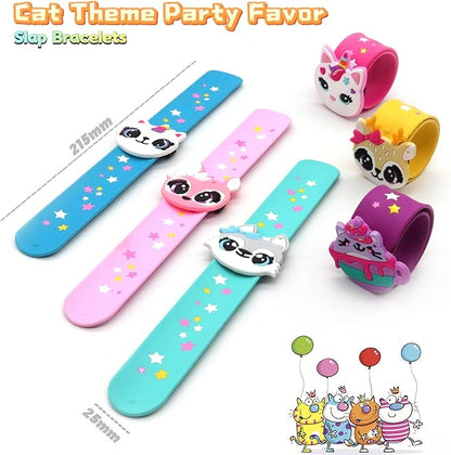 Cat Theme Slap Bracelets Party Favors- Cat Silicone Wristbands (6pack) for Boys&Girls Birthday&Cat Theme Party Supplies Carnival Prizes Suit Classroom Exchanging Gifts