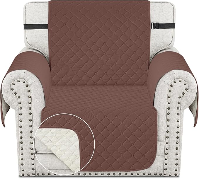 XINEAGE Quilted Chair Sofa Cover Waterproof Chair Covers for Armchair, Super Soft Washable Slipcover with Pockets & Non-Slip Elastic Straps, Thick Furniture Protector (Chair, Coffee)