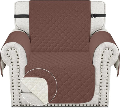 XINEAGE Quilted Chair Sofa Cover Waterproof Chair Covers for Armchair, Super Soft Washable Slipcover with Pockets & Non-Slip Elastic Straps, Thick Furniture Protector (Chair, Coffee)