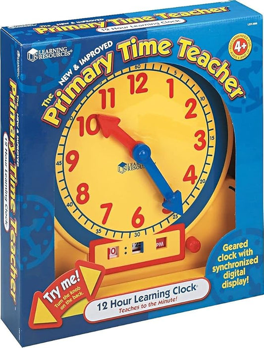 Learning Resources Primary Time Teacher 12-Hour Learning Clock, Teaching Clocks for Kids, Ages 4+