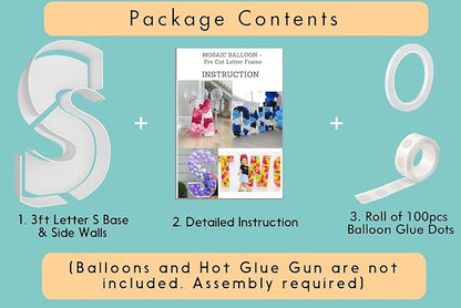 3FT Tall Mosaic Balloon Frame Letters Big Marquee Light Up LettersDIY Kit for Birthday Party Wedding Backdrop Decor Letter S Pre-Cut Foam Board