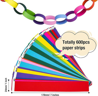CHRORINE 600Pcs Colorful Paper Chains Strips for Birthday Party Decorations DIY Crafts Supplies (Rainbow, 1 x 7.08 inches)