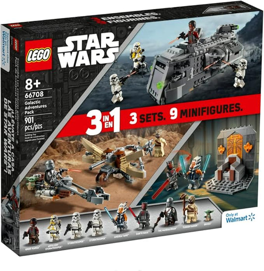 LEGO Star Wars Galactic Adventures 66708, 3-in-1 Building Toy Gift Set: The Mandalorian Trouble on Tatoonie and Imperial Armored Marauder and Clone Wars Duel on Mandalore
