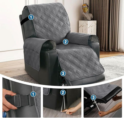H.VERSAILTEX 100% Waterproof Recliner Chair Cover Nonslip Recliner Cover Stay in Place Electric Power Lift Recliner Slipcovers Fitted Standard Large Power Lift Recliner with Side Pocket,Grey/Beige