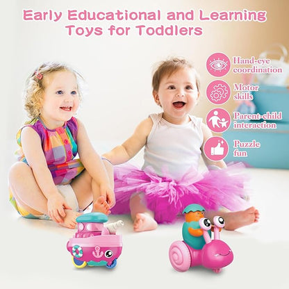 Toddler Toys for 1 Year Old Girl,Press to Go Car Baby Toys 6-12-18 Months,1 Year Old Girl Gifts Push Toy Cars for Toddlers 1-3,1 2 3 4 Year Old Boy Girls Toys First Birthday Gifts Christmas Boat