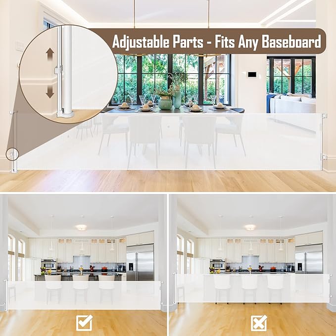 185 Inch Wide Retractable Baby Gates Outdoor Retractable Dog Gate Indoor Extra Long Baby Gate Retractable Pet Gate, Dog Gates for The House Extra Wide Baby Gate, Child Gates for Wide Openings, White