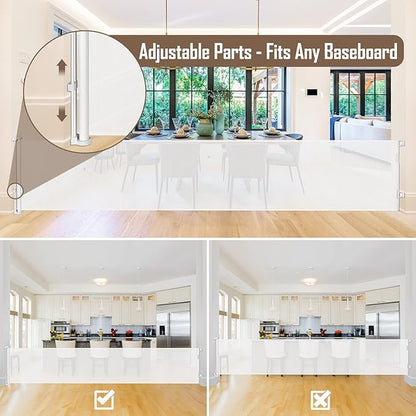 185 Inch Wide Retractable Baby Gates Outdoor Retractable Dog Gate Indoor Extra Long Baby Gate Retractable Pet Gate, Dog Gates for The House Extra Wide Baby Gate, Child Gates for Wide Openings, White