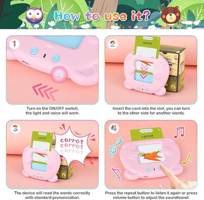 Upgraded Talking Flash Cards for Toddlers, 1 Year Old Boy Girl Birthday Gift, Montessori Toys for 1 2 3 Year Old, 224 Sight Words Flash Cards Kindergarten, Speech Therapy Toys for Toddlers 1-3, Pink