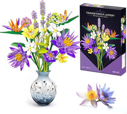 BIGEARN Flower Building Toy Set for Adults, 891 PCS Bouquet Building Set with 13 Unique Stems for Home Decor, Ideal Gift for Any Occasion
