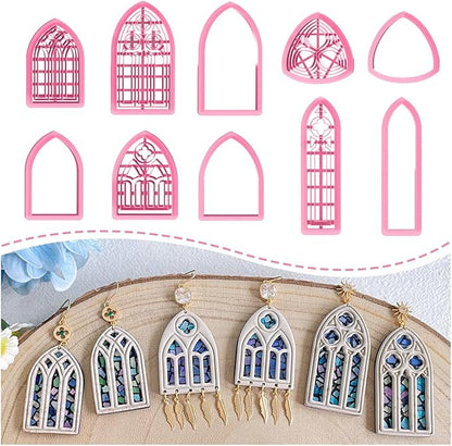 Keoker Gothic Window Clay Cutters, Frame Clay Cutters for Polymer Clay Jewelry, Cathedral Window Polymer Clay Cutters, Clay Earring Cutters, 10 Shapes Earring Cutters for Polymer Clay