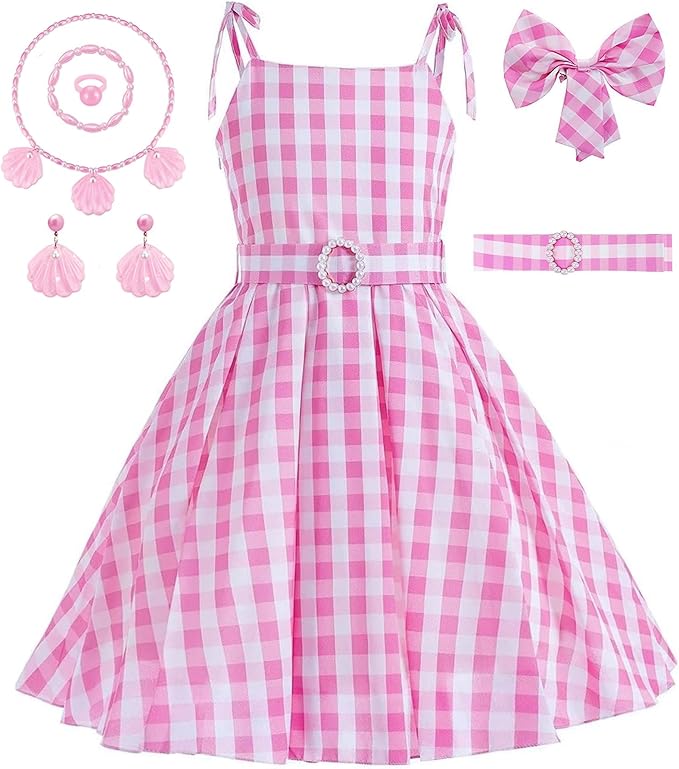 GZ-LAOPAITOU Pink Princess Dress for Girls Movie Cosplay Costume Outfits Kids Halloween Party Princess Dress Up Clothes