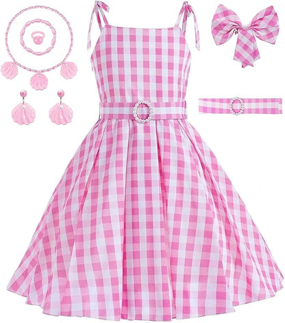 GZ-LAOPAITOU Pink Princess Dress for Girls Movie Cosplay Costume Outfits Kids Halloween Party Princess Dress Up Clothes