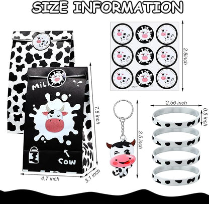 Cow Party Favors Supplies Include Cow Silicone Bracelets Cow Keychain Cow Party Present Bags and Waterproof Cow Stickers for Baby Shower Return Present Farm Animal Birthday (Novel Style, 104 Pieces)