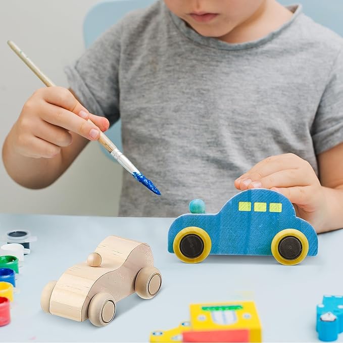clothmile 12 Pieces DIY Wood Car Toys Unfinished Wooden Cars Toys Wooden Painting Blocks Crafts Kits for Christmas School Students Home Activities Craft Projects Easy Woodworking and Family Time Set