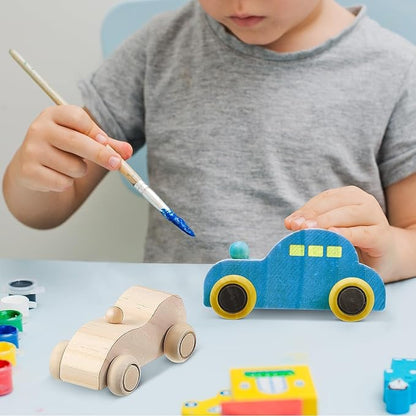 clothmile 12 Pieces DIY Wood Car Toys Unfinished Wooden Cars Toys Wooden Painting Blocks Crafts Kits for Christmas School Students Home Activities Craft Projects Easy Woodworking and Family Time Set