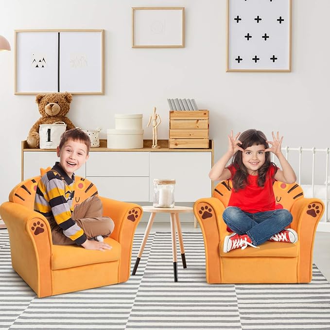 Costzon Kids Couch, Children's Sofa Armrest Chair with Pattern, Toddler Furniture w/Sturdy Wood Construction, Preschool, Lightweight Kids Couch Sofa Chair for Aged 1-5 Boys & Girls Gifts, Lion