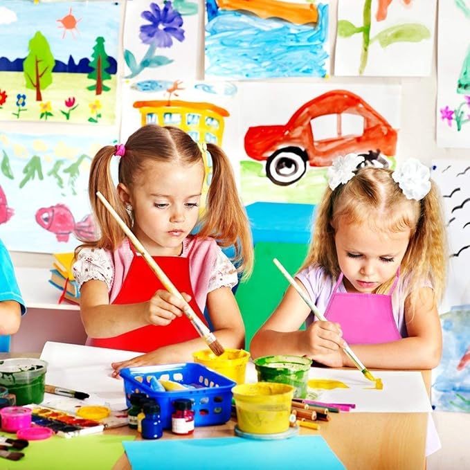 16 Pieces Children Kids Art Smock Painting Aprons & Chef Hats for Kitchen, Classroom, Community Event, Crafts and Art Painting Activity,Kid's Size(M 2-9 Year)