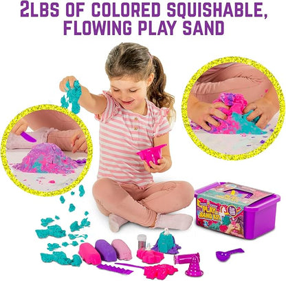 GirlZone Unicorn Sensory Bin Kingdom Sand Art Kit, 2lbs Moldable Colored Sand, 7 Tools for Kids, Rainbow Sand, Imaginative Playtime, Sensory Fun, Ideal Birthday & Holiday Gifts for Girls on Easter