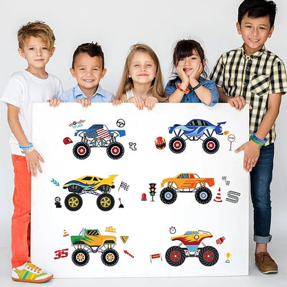 KEFAN Monster Truck Party Favor Supplies including Cartoon Monster Truck Theme Gift Bags, Wristbands, Stickers, Badge, for Monster Truck Theme Boy's Birthday Party Gift