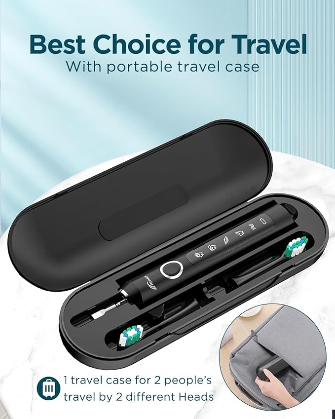 Rtauys M5 Sonic Electric Toothbrush for Adults and Kids - Rechargeable Electric Toothbrush with Electric Toothbrush Cover, 8 Brush Heads & Travel Case, 120 Days Battery Life - BlackSilver