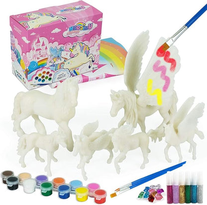 DIY Painting Unicorn Kit Arts and Crafts Set for Kids or Girls Decorate and Drawing 3D Toys for Children Gift(6 Unicorns)