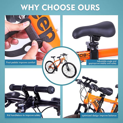 Kids Bike Seat with Handlebar Attachment Detachable Front Mounted Child Bicycle Seats with Foot Pedals for Children 2~5 Years Compatible with All Adult Mountain Bikes