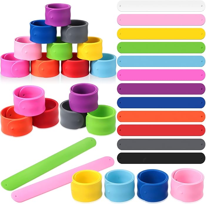 CHENGU 36 Pieces Silicone Slap Bracelets Multicolor Slap Wrist Soft and Safe Slap Bands Wrap Slap Wristband for School Party Favors DIY Painting Wristband Craft Project, 8.46 x 1 Inch