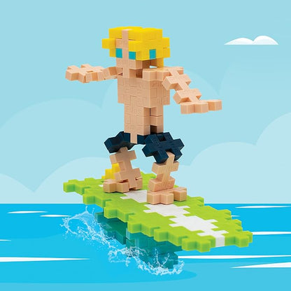 PLUS PLUS 3D Figure Building Block Set, Fun Stem Toys for Kids, 70 Interlocking Pieces - Surfer Mini Maker Tube