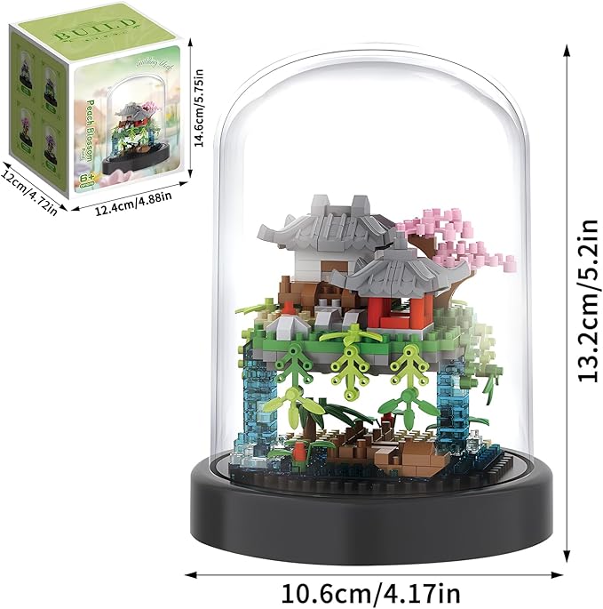 CAXIMSY Cherry Blossom Tree House Building Block Sets with Acrylic Display Box Chinese Architecture of Peach Blossom Bonsai Treehouse Micro Mini Building Set Toy Gift for Kids Adults（321 Pieces）