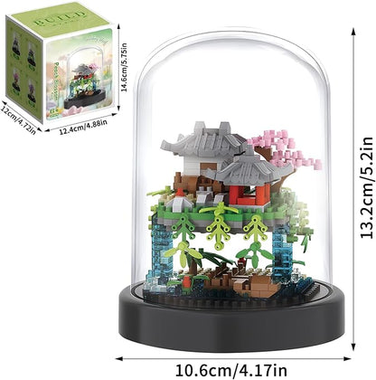 CAXIMSY Cherry Blossom Tree House Building Block Sets with Acrylic Display Box Chinese Architecture of Peach Blossom Bonsai Treehouse Micro Mini Building Set Toy Gift for Kids Adults（321 Pieces）